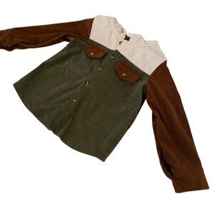 Boys Corduroy Jacket, Size 6 Colorblock Green Brown Tan Button Up Fall Shacket